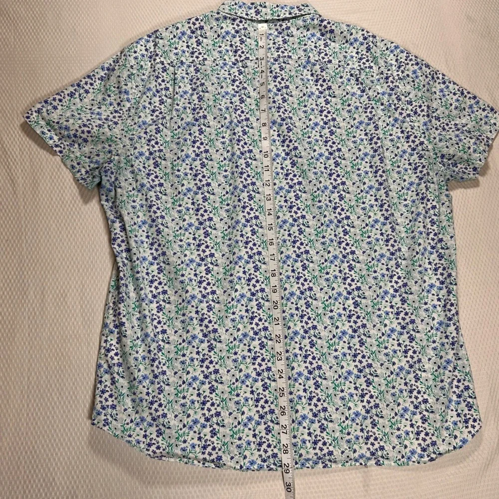 J‎ Crew Flex Washed Slim Fit Shirt XL Mens Blue Green Floral Short Sleeve Button